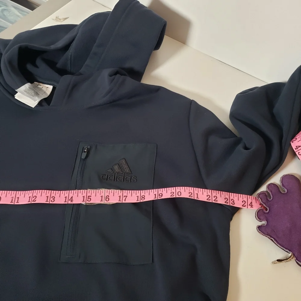 Adidas Mens Navy Large Fleece Pocket Hoodie Active Athletic Running Sweatshirt